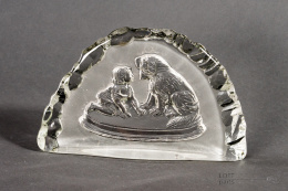 Plaque Girl and dog Ząbkowice Glassworks