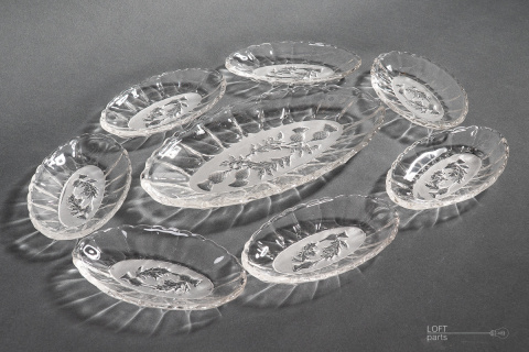 SET OF HERRING plates THISTLES GLASSWORKS ZĄBKOWICE